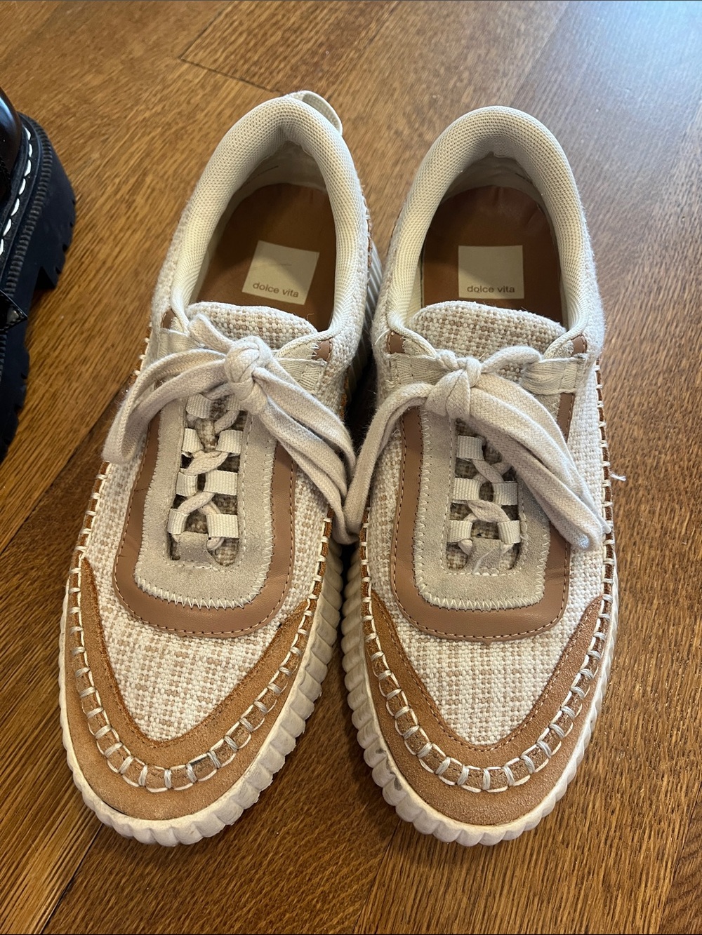 Dolce Vita Cream and Tan Woven Lace-Up Sneakers